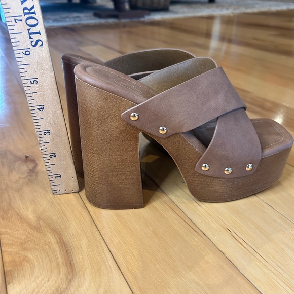 Brown Platform Clog Studded Heeled Mules Sandals for Women - Picture 7 of 12